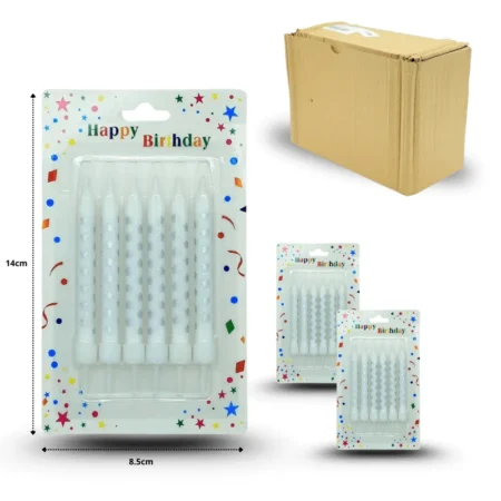PA - 002 vela cumpleañera en blister set 6 pzas con base C/24 M743-6C-3