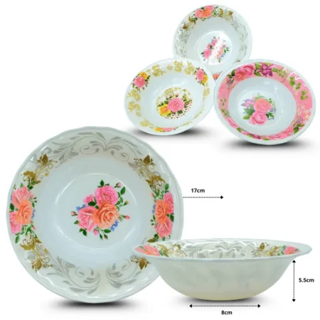 Q - 004 tazon melamina decorado 8cm base x 17cm apertura  x 5.5cm alto C/12 RB-0007B