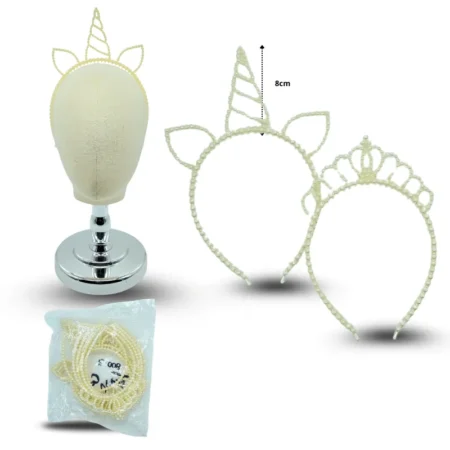 E - 008 diadema perlas cuerno de unicornio y  corona C/12 JRDNN