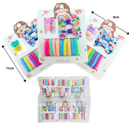 J - 003 pico moño par con par de piojito con 10 liga licra mini set 14 pzas C/12  ZC-57