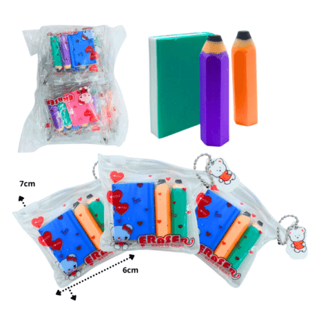 P - 038 goma borrador libro y lápiz en bolsita cierre a presión set 3 pzas C/12  25Z-118