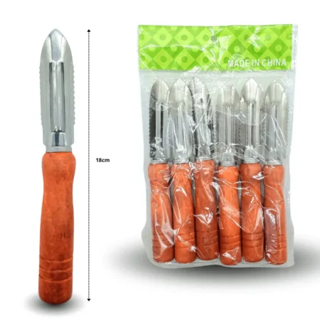 U - 002 pelador con saca centro mango madera en bolsa C/6 PB-2015B