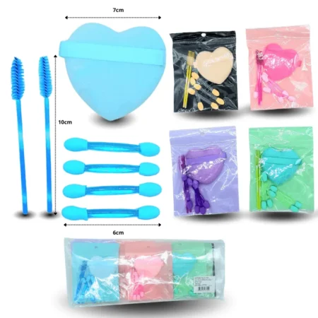 C - 070 esponja cosmética con aplicadores y cepillo para ceja y pestaña set  7pzas C/12 HT-3769