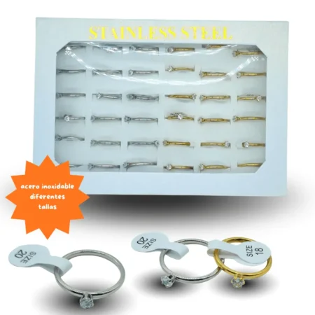 I - 011 anillo solitario acero inoxidable dorado y plateado C/36 260-L-30