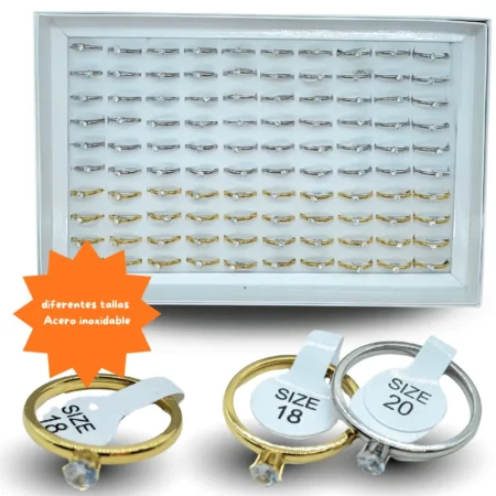 I - 037 anillo solitario acero inoxidable dorado y plateado C/100 123-61