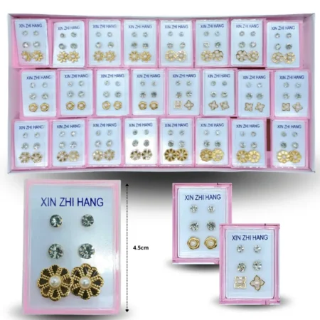 A - 028 arete 3 pares charola rosa C/24  ED2190