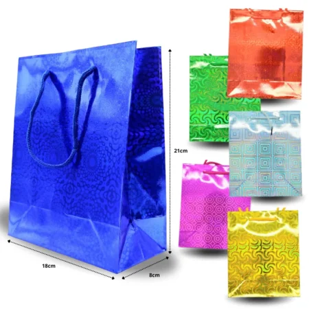 B - 005 bolsa de regalo acabado metálico colores surtidos 18x21x8cm C/12 1252-1C-3