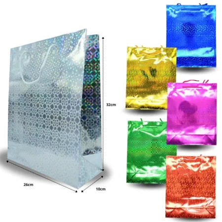 B - 022 bolsa de regalo acabado metálico colores surtidos 26x32x10cm C/12 1252-1C-5