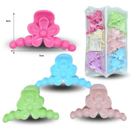 F - 006 pinza para cabello color pastel  flor y bolitas 7cm C/12 TA-1501-14