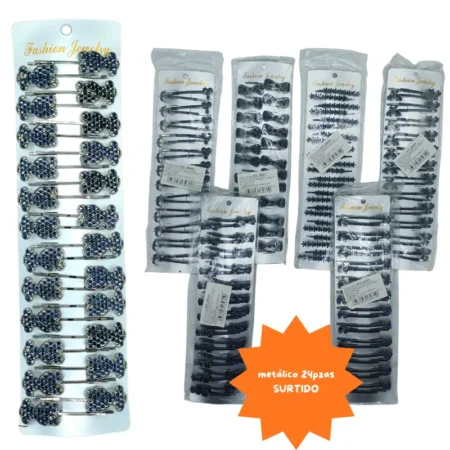 J - 001 pasador metalico con pedreria C/24  HT-3931