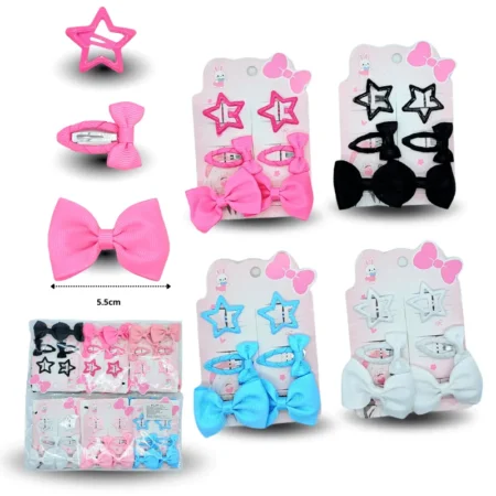 J - 001 pico moño par con cuca moño par y cuca estrella par set 6pzas C/12  HG25T-34