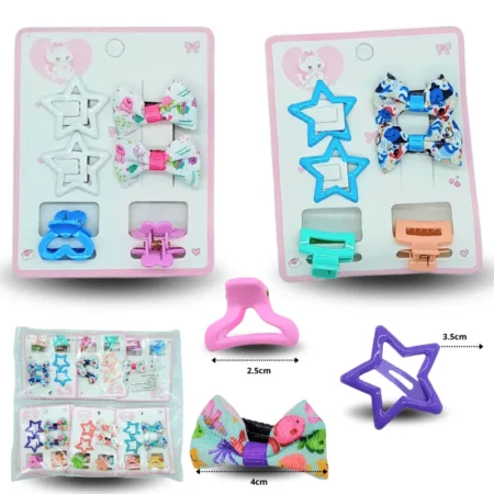 J - 044 pico par moño cuca par estrella y pinza mini par set 6 pzas C/12  ZB-75