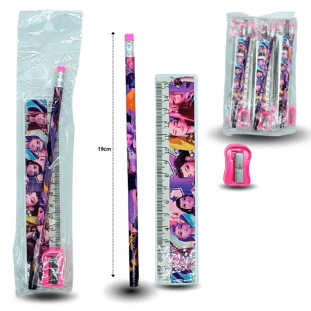 P - 029 set escolar lapiz regla y sacapuntas decorado Kpop C/12 ZE-32