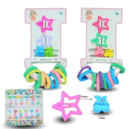 V - 083 liga licra mini 10pzas cuca par estrella y pinza par piojo set 14 pzas C/12 ZF-14