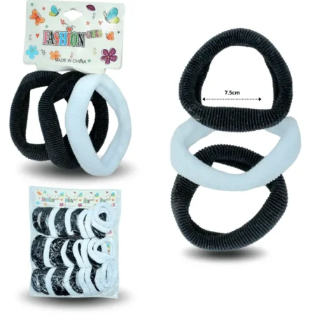 V - 458 liga textil  corrugada 7.5cm blanco y negro set 3 pzas C/12 G6517