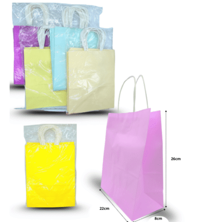 B - 018 bolsa para regalo color liso con asa de papel 26x22x8cm C/12 M687-3H-3