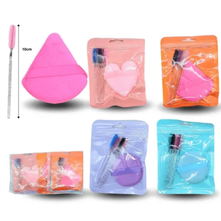C - 003 esponja cosmética tela con cepillo para ceja o pestaña set 6 pzas C/12 HT-4056