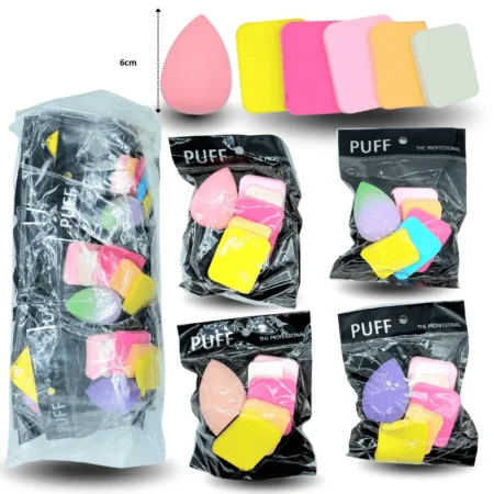 C - 087 esponja cosmética en bolsa set 6pzas plana y bombon C/12  26D25