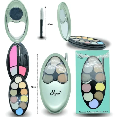 C - 139 sombra para ojos con espejo blush cremoso aplicadores y delineador caja verde C/12 0260-6