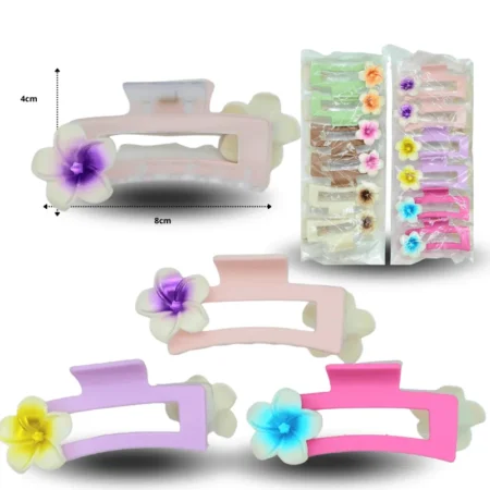 F - 008 pinza rectangular bicolor flor 8cm C/12 EEO384