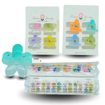 F - 021 pinza mini translucida flor set4 pzas C/12 25J152