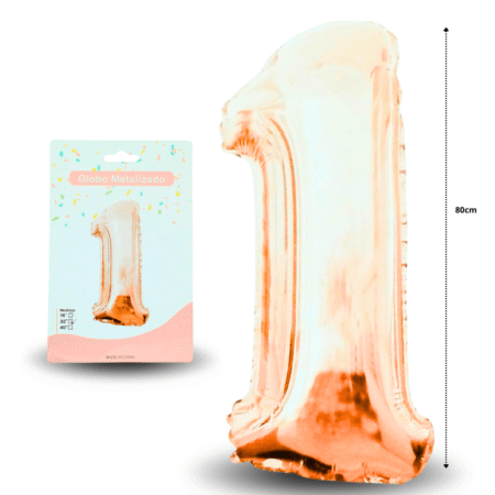G - 004 globo numero 1 80cm ORO ROSA C/10 C1111