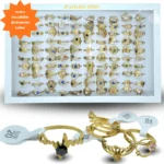 I - 003 anillo calado figuras doradas con brillo acero inoxidable C/100 144-26