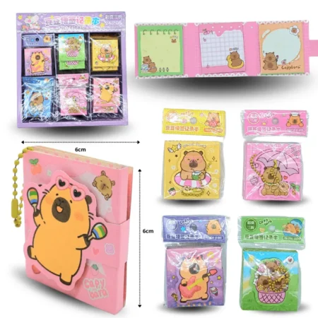 P - 001 notas adhesivas decorada capy bara mini tríptico con cadena C/24  58B-14