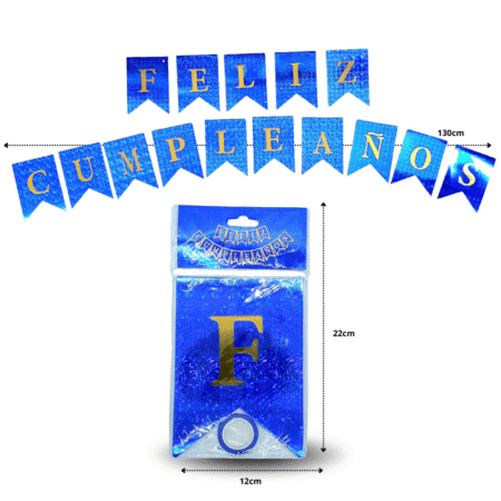 PA - 001 banderin feliz cumpleaños jaspeado AZUL REY C/12 ****