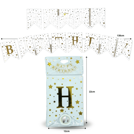 PA - 003 banderín happy birthday estrellado BLANCO C/12 ****