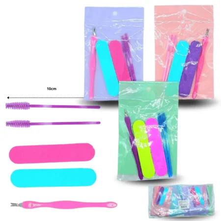 Z - 006 lima de uñas cepillo para ceja o pestaña y pata de mula set 5pzas C/12  HT-3774