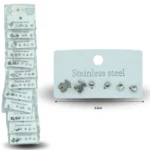 A - 015 arete broquel set 3 pares en tira color plata acero inoxidable C/12 XH7804