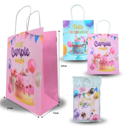 B - 001 bolsa de regalo decorada feliz cumpleaños surtida C/12 F62-17