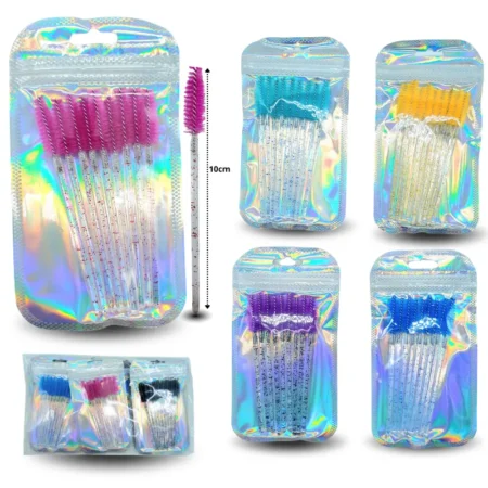 C - 187 cepillo para pestañas variedad de colores en bolsa holográfica C/12 sets 8H-83