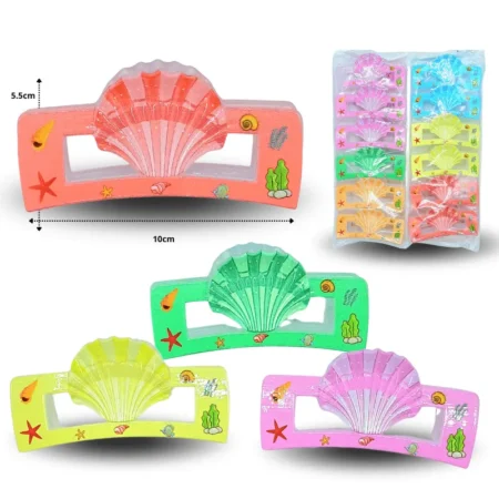 F - 045 pinza almeja rectangular decorada 10cm C/12 F54-55