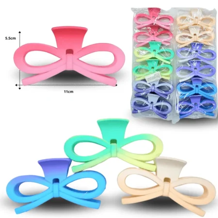 F - 047 pinza moño tipo listón degradado 11cm colores surtidos C/12 FJ-12