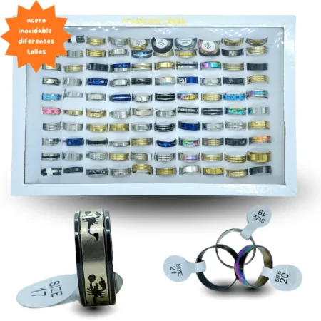 I - 004 anillo argolla surtida acero inoxidable diferentes tallas C/100 B24
