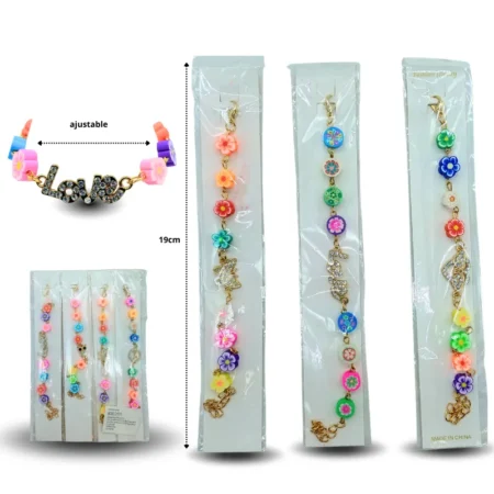 K - 007 pulsera cuentas de pasta y dije  brillos C/12 Y313