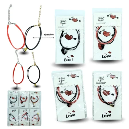 K - 017 pulsera doble corazón partido imantado set 2 pzas C/12 26D-37