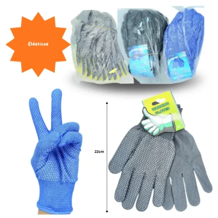 O - 088 guantes trabajo con goma antiderrapante gris, azul o negro C/12 3F-1 o 3F-2 o 3F-3