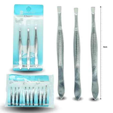 Z - 011 pinza saca ceja triple en blister C/12 sets 26E-22