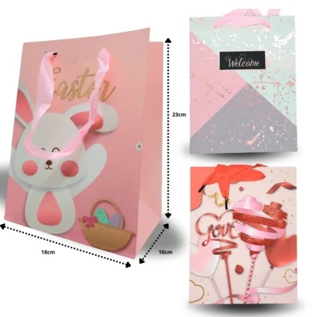 B - 014 bolsa de regalo cartón grueso y listón diferentes diseños uno solo por paquete C/12 60-1A-1