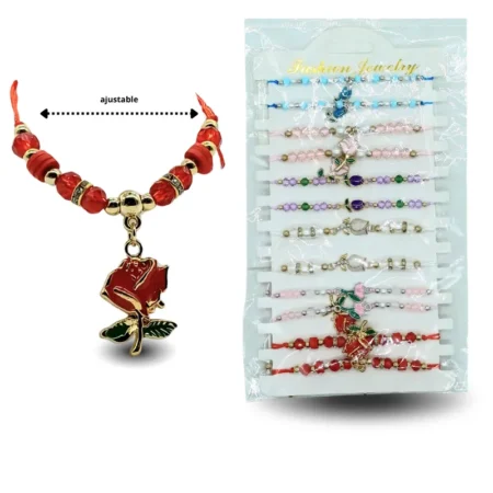 K - 004 pulsera hilo ajustable tulipán o rosa en tira C/12 F67-64