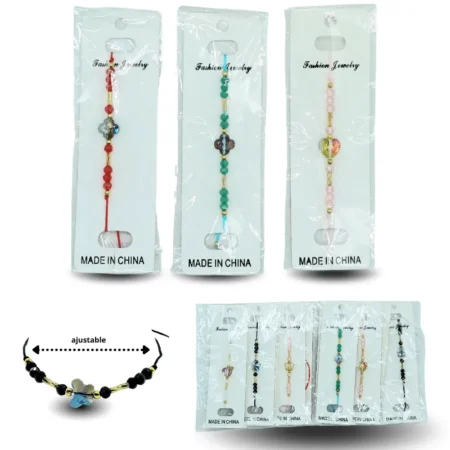 K - 017 pulsera dije de cristal hilo ajustable empacada individual C/12 XLH-54