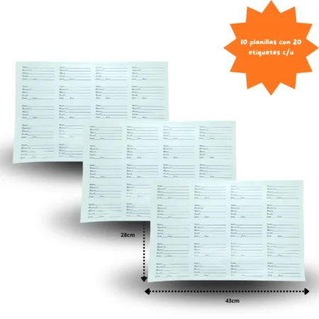 P - 051 etiquetas para cuadernos blancas letra cursiva 20 etiquetas por hoja C/10 ZORRILLO
