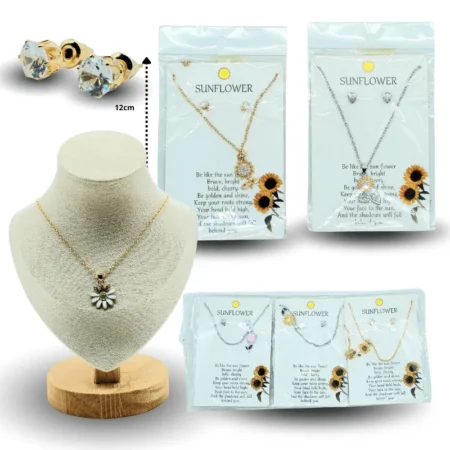 S - 002 collar dije girasol con par de broqueles C/12 F68-96