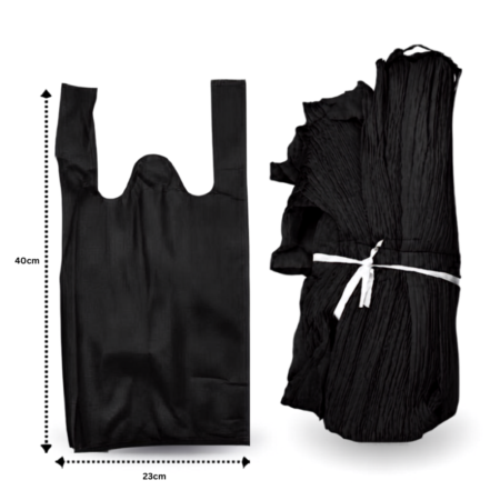 B - 096 bolsa ecológica tipo camiseta NEGRA 23x40cm C/50 7F-14