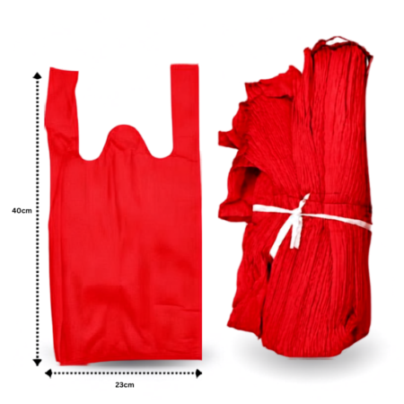 B - 096 bolsa ecológica tipo camiseta ROJA 23x40cm C/50 7F-14