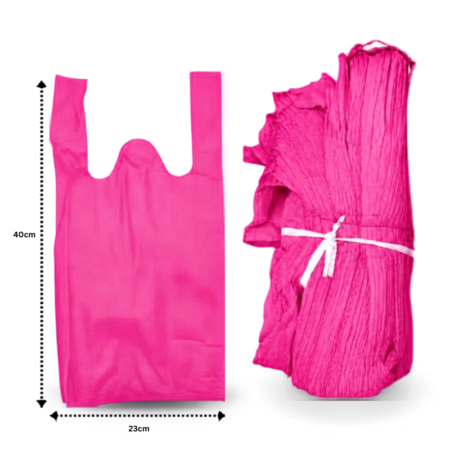 B - 096 bolsa ecológica tipo camiseta ROSA MEXICANO 23x40cm C/50 7F-14