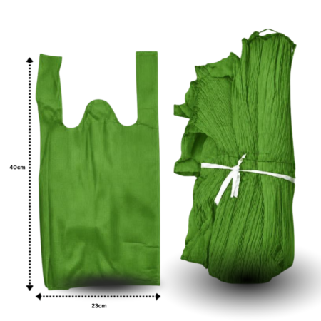 B - 096 bolsa ecológica tipo camiseta VERDE CESPED  23x40cm C/50 7F-14